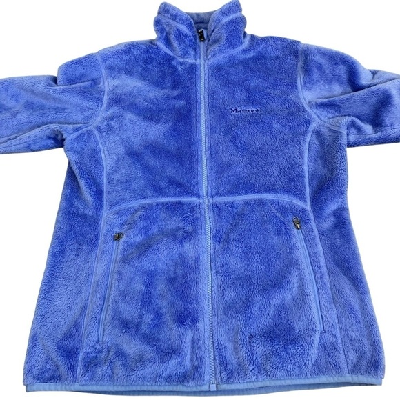 Marmot Cornflower Blue Warm Fuzzy Zip Up Fleece Jacket Mock Neck Pockets Sz M - Picture 8 of 16